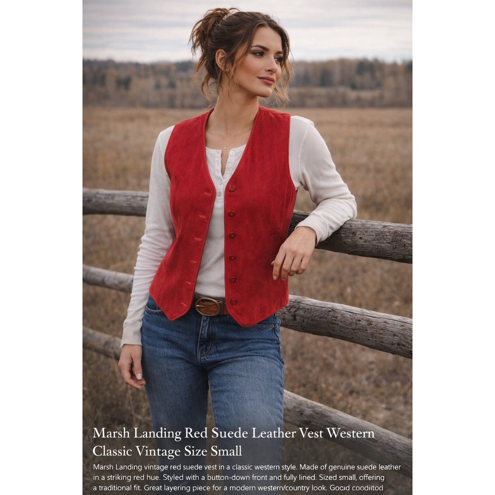 Marsh Landing Red Suede Leather Vest‎ Western Classic Vintage Small RN 13711